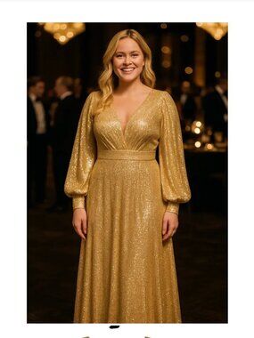GIFFISETTI Gold Sequin Full Length Long Sleeve Evening Gown Dress - NWT